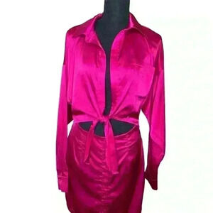 Fashion Nova Fuchsia Satin Stretch Dress